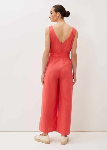 Phase Eight Fern Linen Jumpsuit Red USA | 8157260-ZW